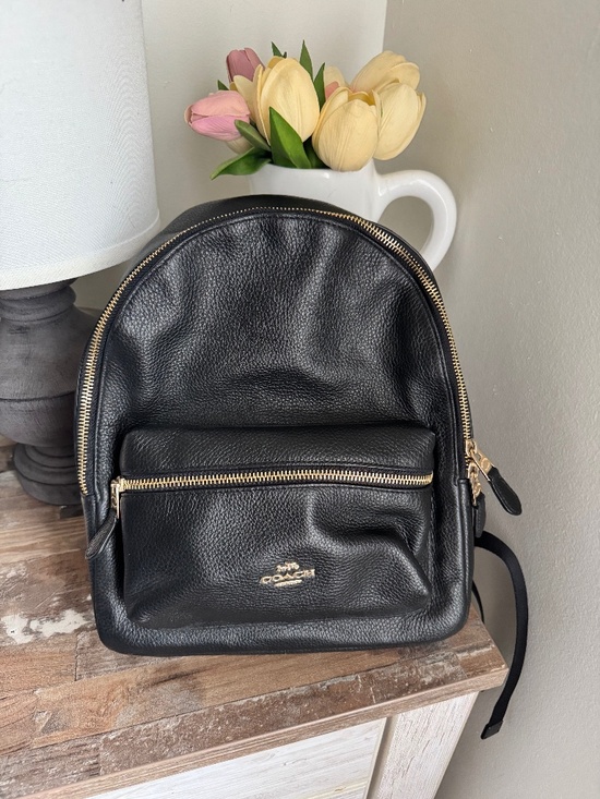 Coach backpack black pebble leather